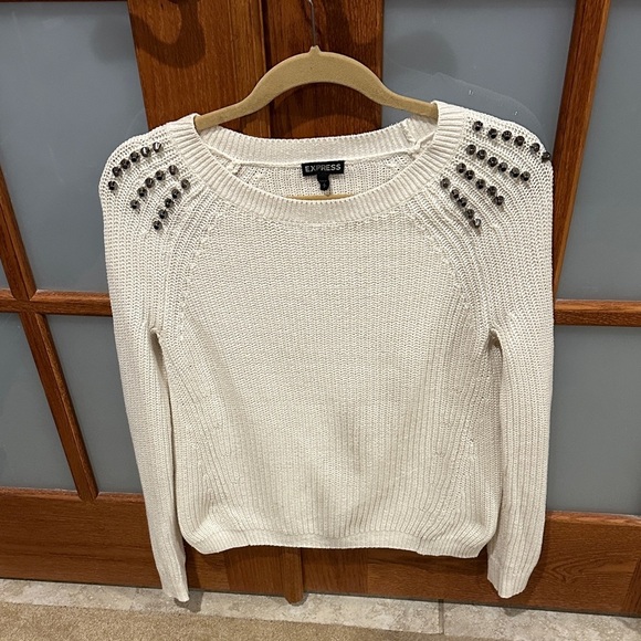 Express White Sweater with Studded Shoulders​ - Picture 3 of 9